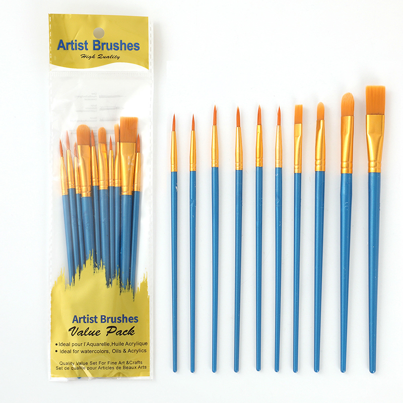 Gouache Paint Set - 10 ชิ้น Pearlescent พลาสติก Rod น้ํามันชุดแปรงไนลอนขนเด็กภาพวาดปากกาน้ํามันภาพวาดและ