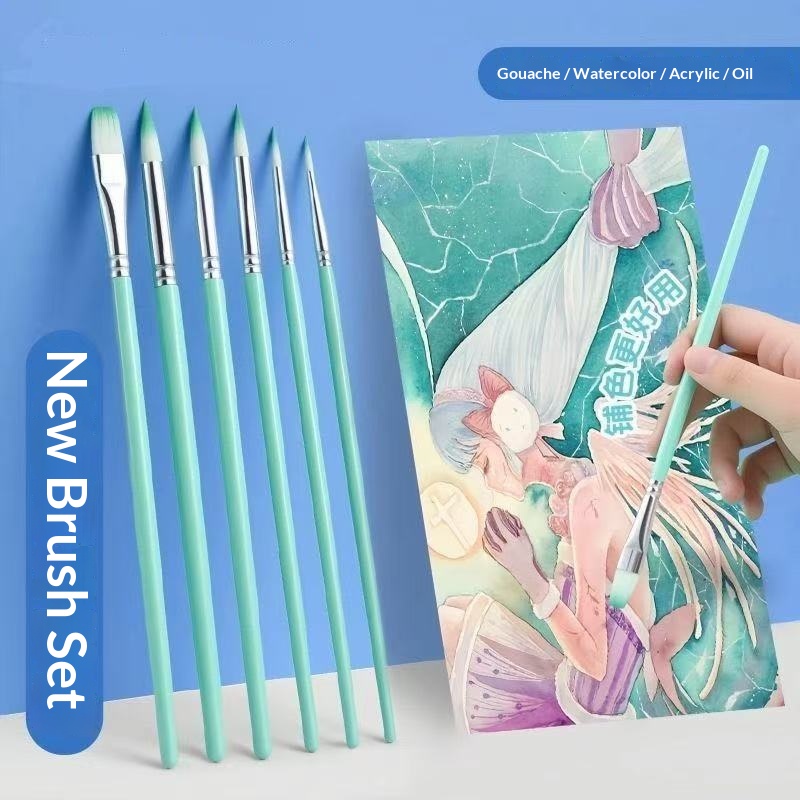 Gouache Paint Set - ชุดแปรงวาดภาพ 6 ชิ้น ขนไนลอน สำหรับสีน้ำ สีอะคริลิก