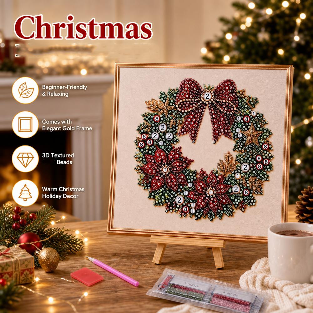 Art Craft Kit - ชุดงานศิลปะภาพวาดเพชรไข่มุกคริสต์มาสพร้อมกรอบ ชุดงานฝีมือ DIY ลูกปัดไข่มุกสำหรับผู้ใหญ่และผู้เริ่มต้น ตกแต่งบ้าน งานศิลปะติดผนัง