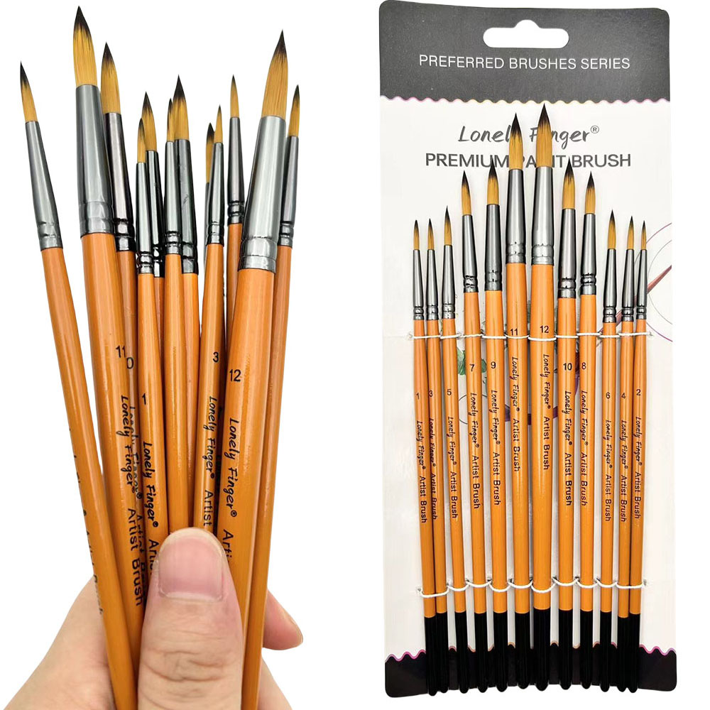Gouache Paint Set - ชุดพู่กันสีน้ำจิตรกรรมแปรงทาสีน้ำมันจิตรกรมืออาชีพ12ชิ้นสำหรับสีน้ำมันอะคริลิกผ้าใบ gouache รวมถึง Detai