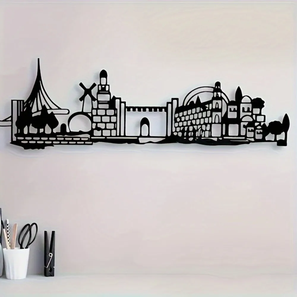Art & Craft Paper For Kids - CIFBUY งานศิลปะติดผนังเหล็ก ลายเส้นขอบฟ้าเยรูซาเล็ม ซิลลูเอทเมืองเก่า ดาวเดวิด ประติมากรรมโลหะ